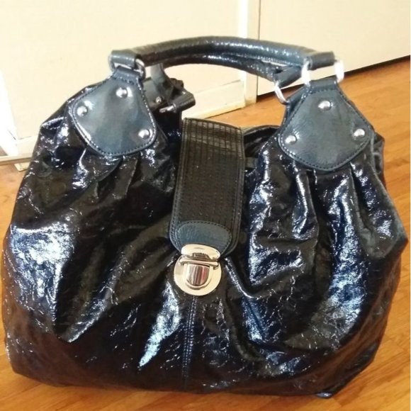 vintage Y2K ESPRIT black round hobo bucket 'lacquered' bag tote purse - Picture 1 of 12